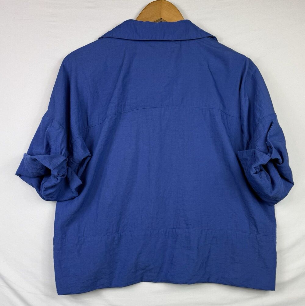 THML Blue Cropped Button Down Blouse Oversized Womens Medium 3/4 Sleeve - Picture 3 of 7